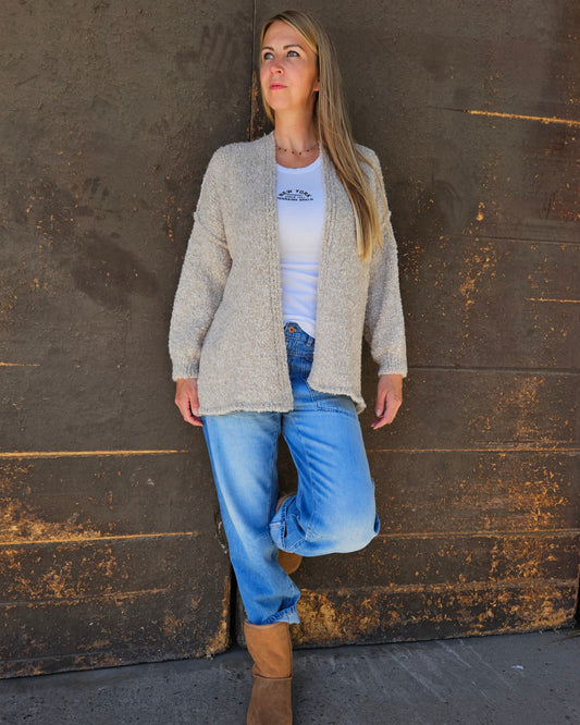 Cozy Strickjacke Beige – Grober Strick mit Alpaka & Lana Wolle - One Size