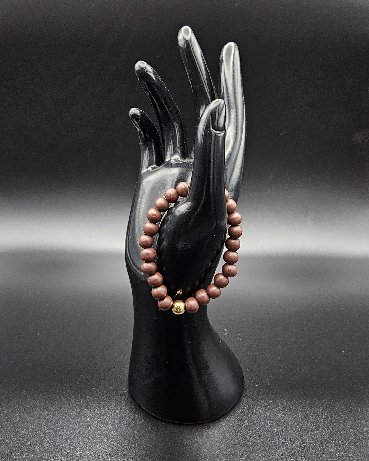 Hannah Collection - Dunkelbraunes Holzperlen Armband mit goldener Perle 🍂 Hand Made