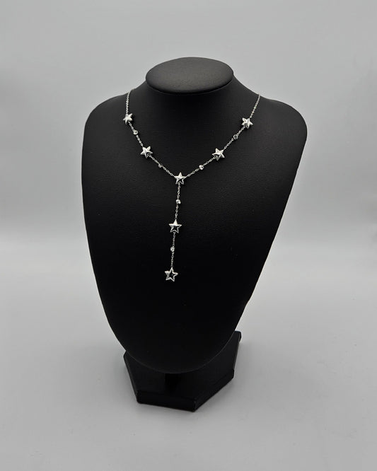Sternchenkette mit Strasssteinen – Versilberte Edelstahl Damen Halskette