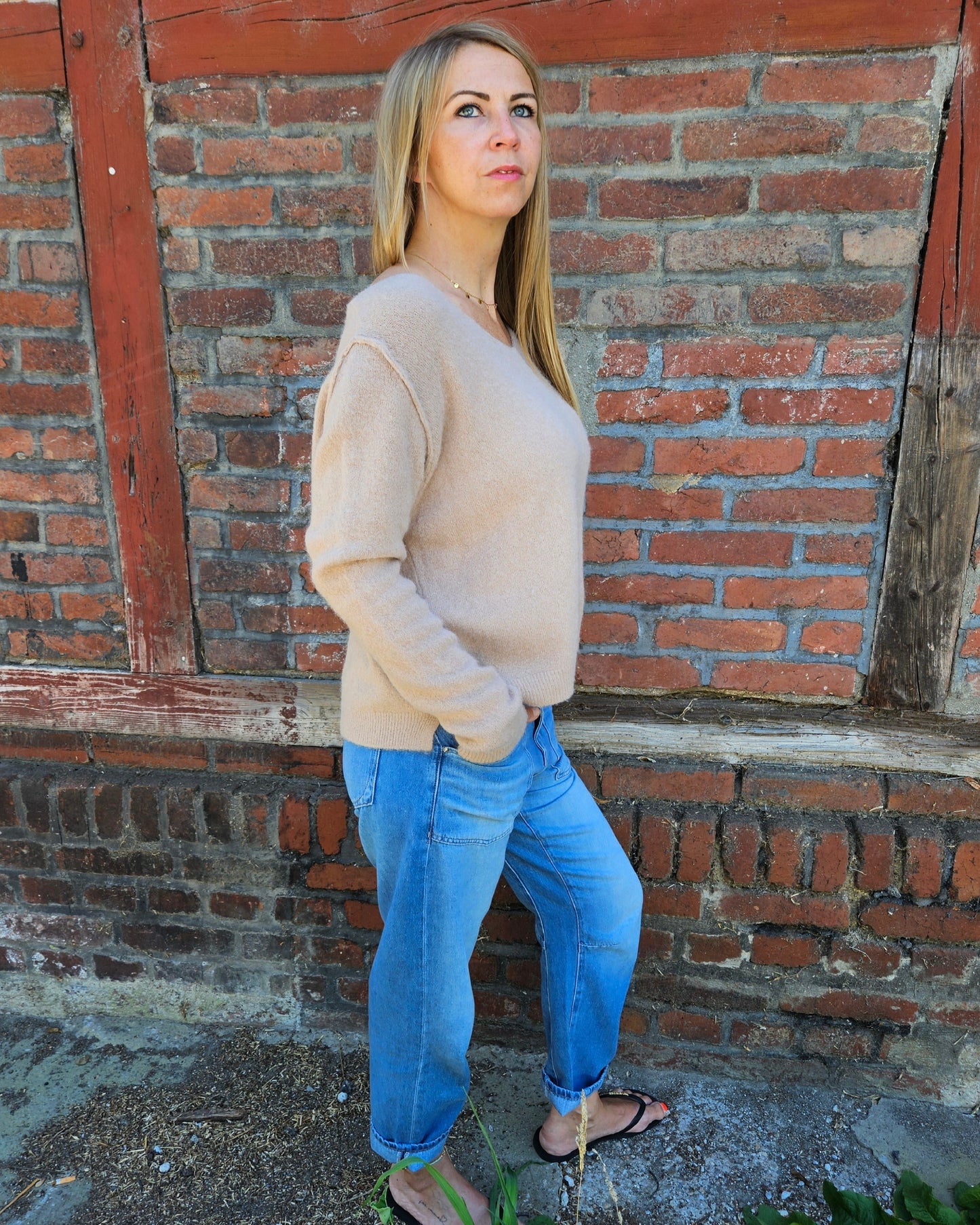 Leichter Pullover Beige – 30% Baby-Alpakawolle, One Size, weich & warm