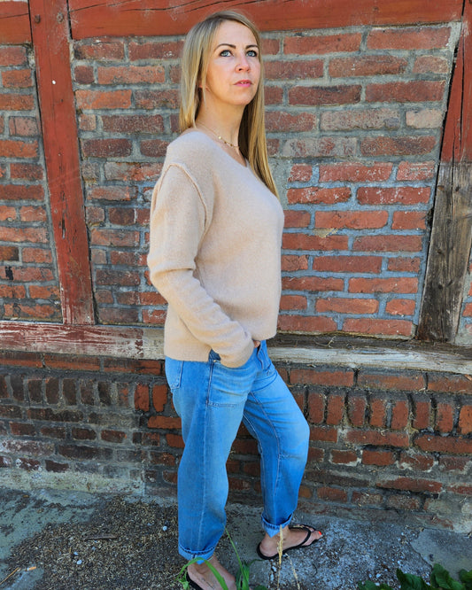 Leichter Pullover Beige – 30% Baby-Alpakawolle, One Size, weich & warm