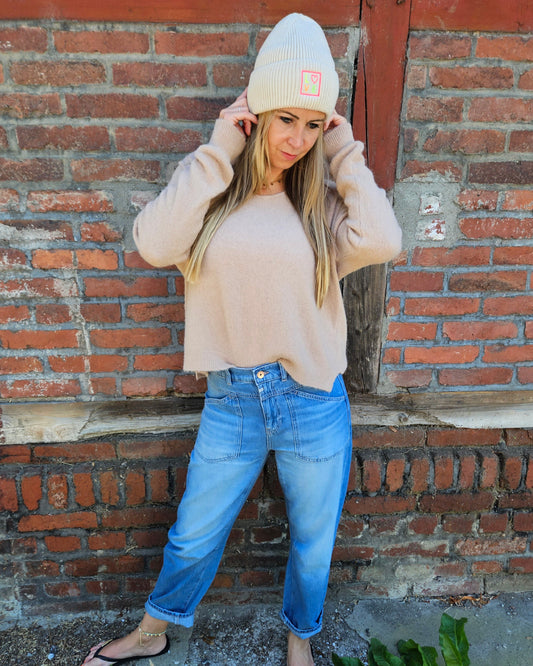 LOVE Beanie in Beige mit kuscheligem Innenfutter | One Size