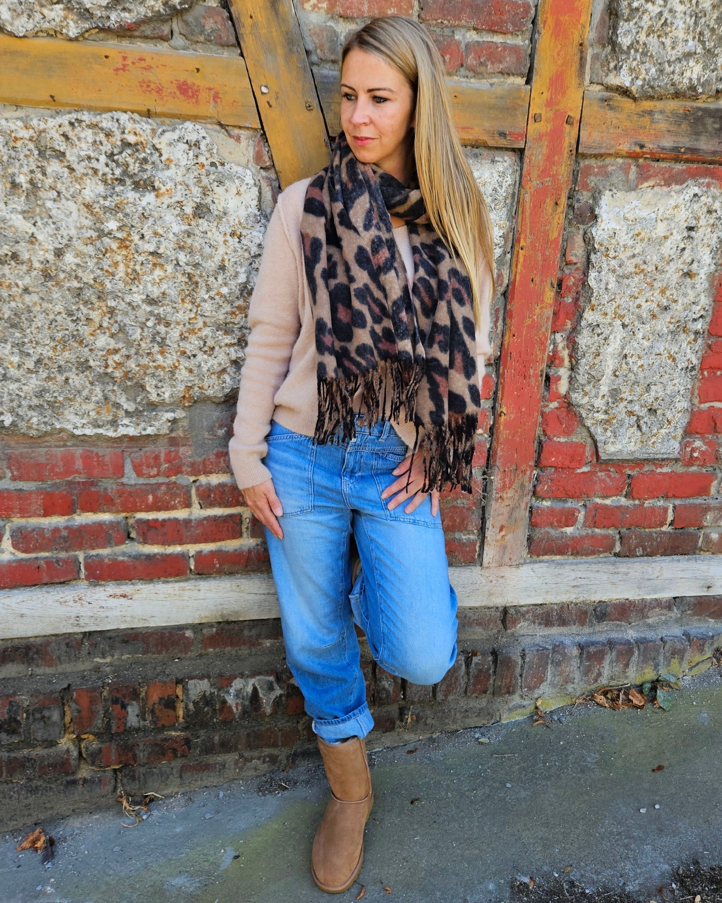 Fransenschal Leo Print Braun/Schwarz – groß & kuschelig | 100% Viskose