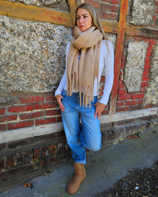 Fransenschal Beige – sehr groß & kuschelig | 100% Viskose