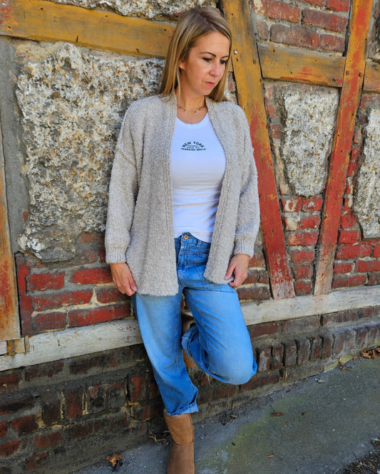 Cozy Strickjacke Beige – Grober Strick mit Alpaka & Lana Wolle - One Size