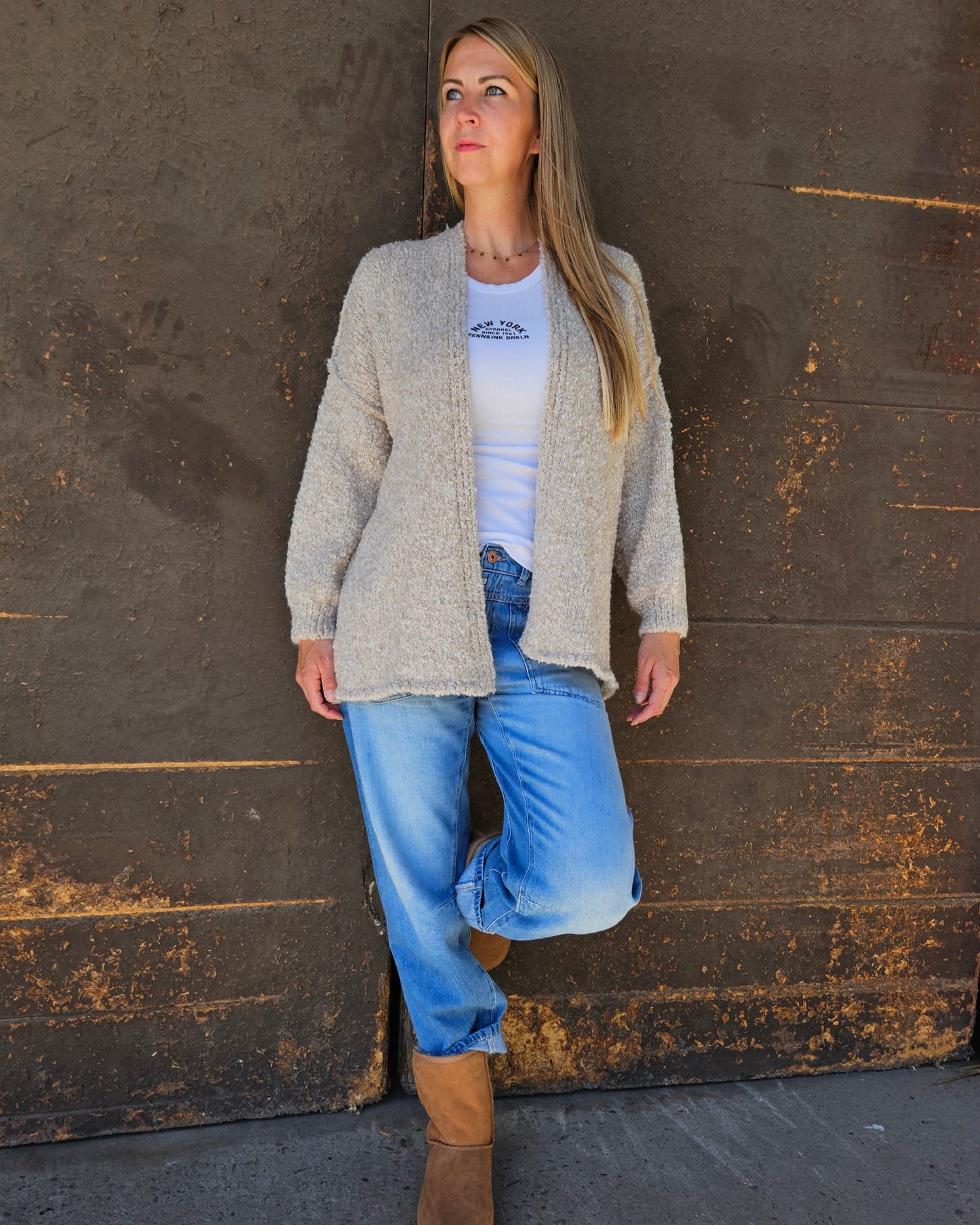 Cozy Strickjacke Beige – Grober Strick mit Alpaka & Lana Wolle - One Size