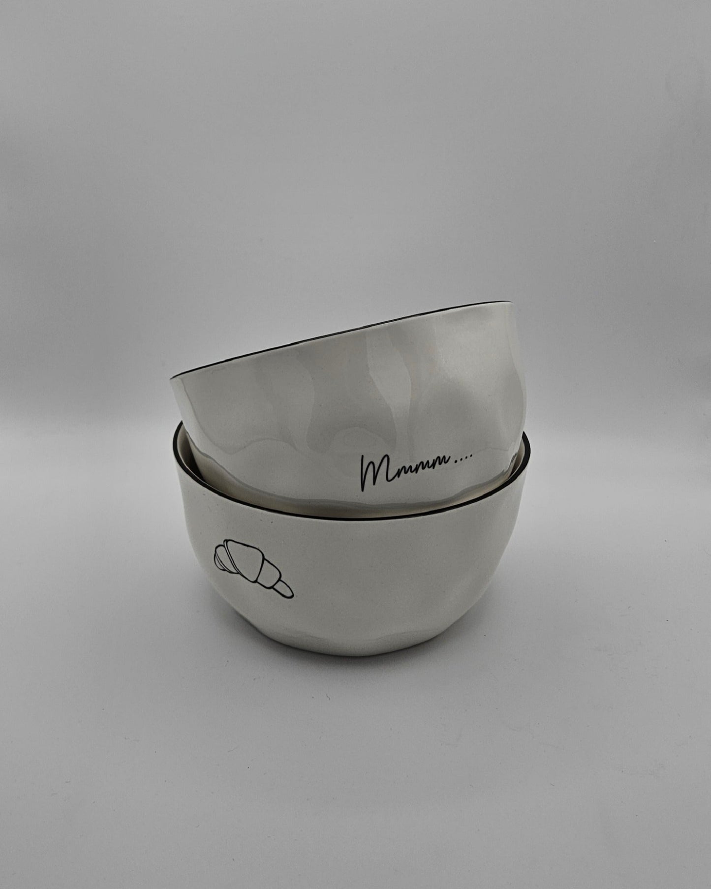 2er Set Bowl Set – Runde Frühstücksbowls aus Keramik weiß glasiert