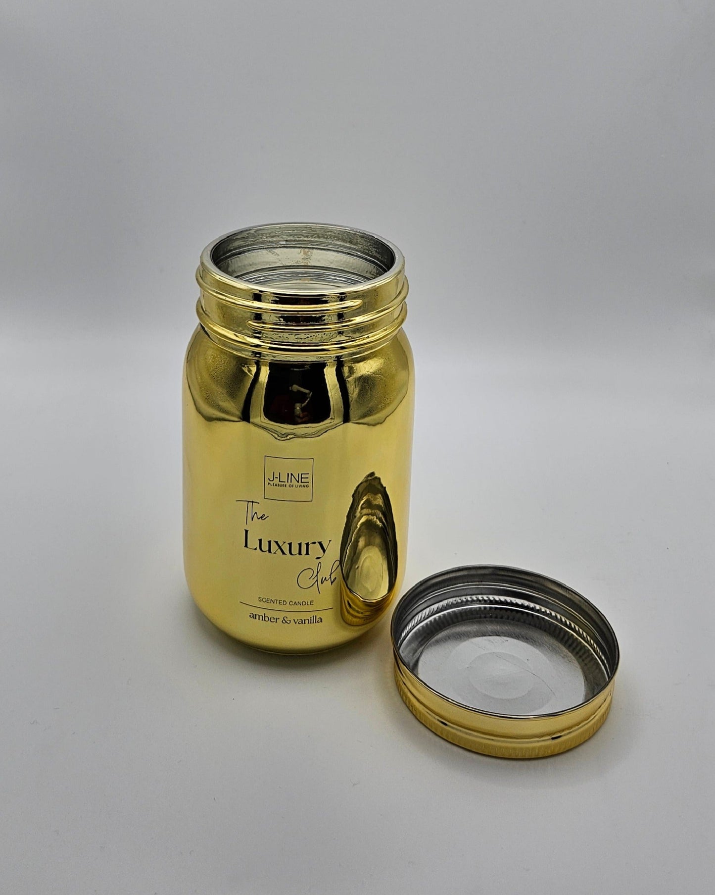 J-Line Duftkerze The Luxury Club – Amber & Vanilla Duft im farbigen Einmachglas